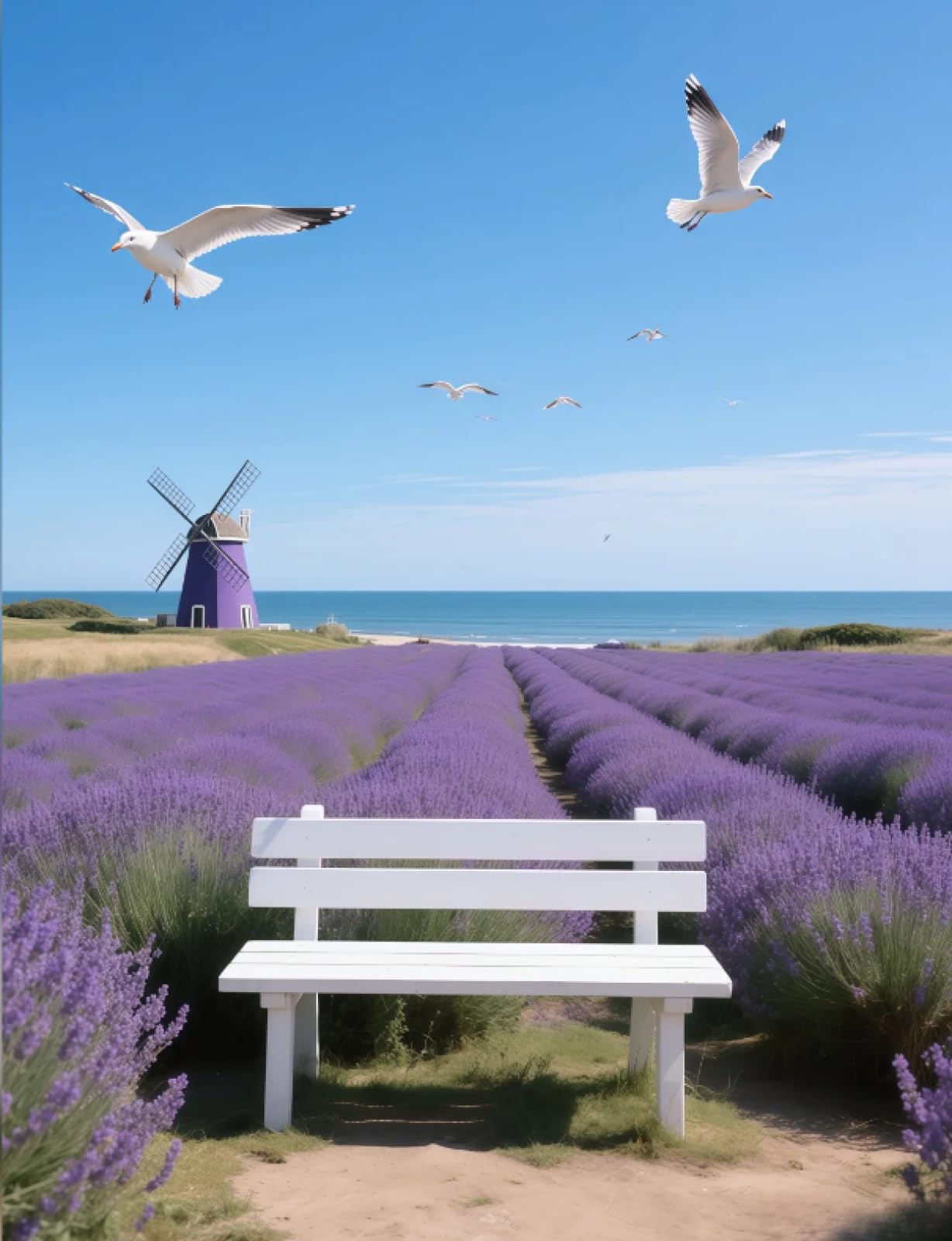 Stithej Pre-Printed Cross Stitch Kit Lavender Windmill 11CT Beginners