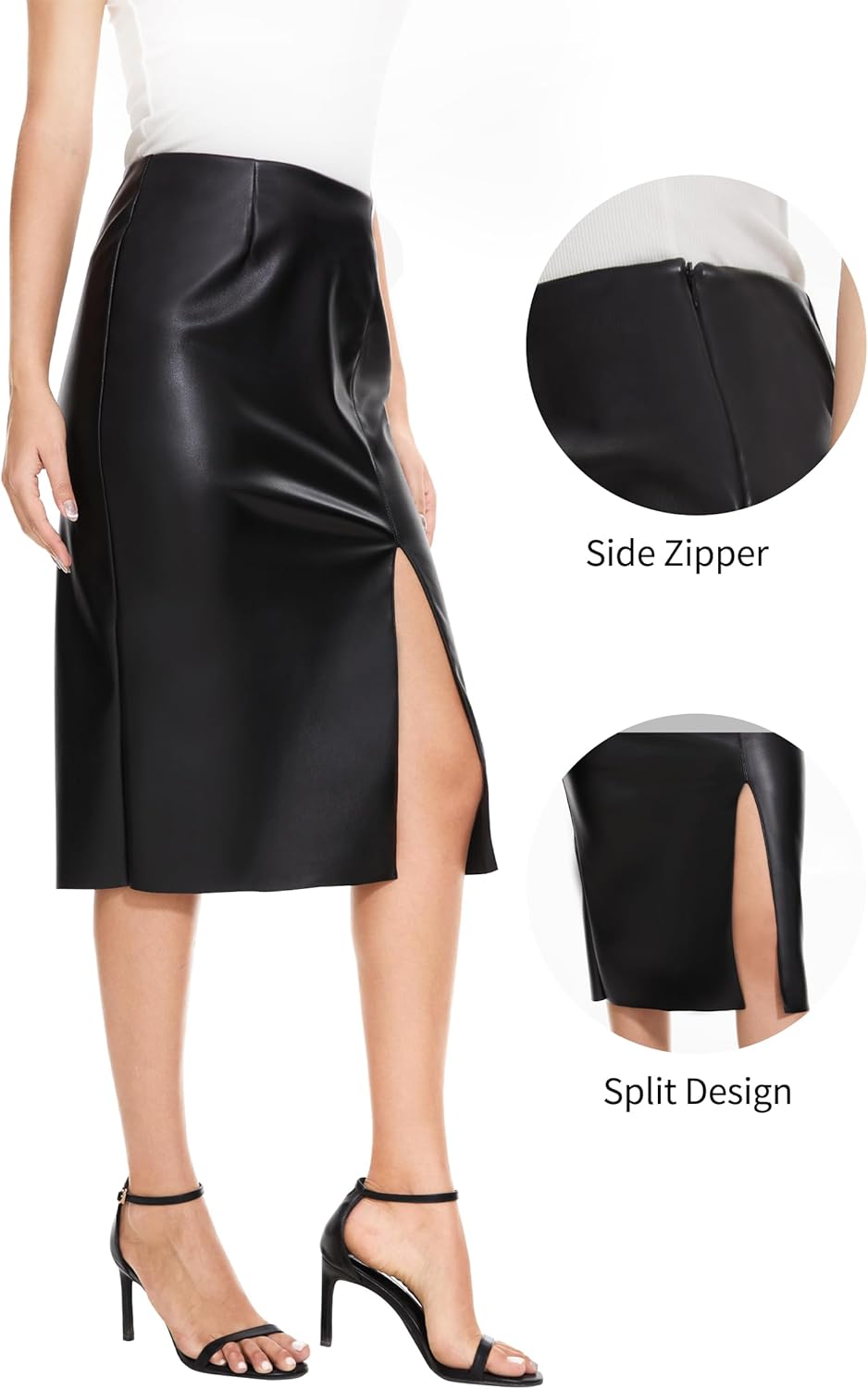 Fahsyee Womens Leather Skirt, Bodycon Faux Mini High Waist Casual Zip PU Slim Pencil Plus Size - Image 6