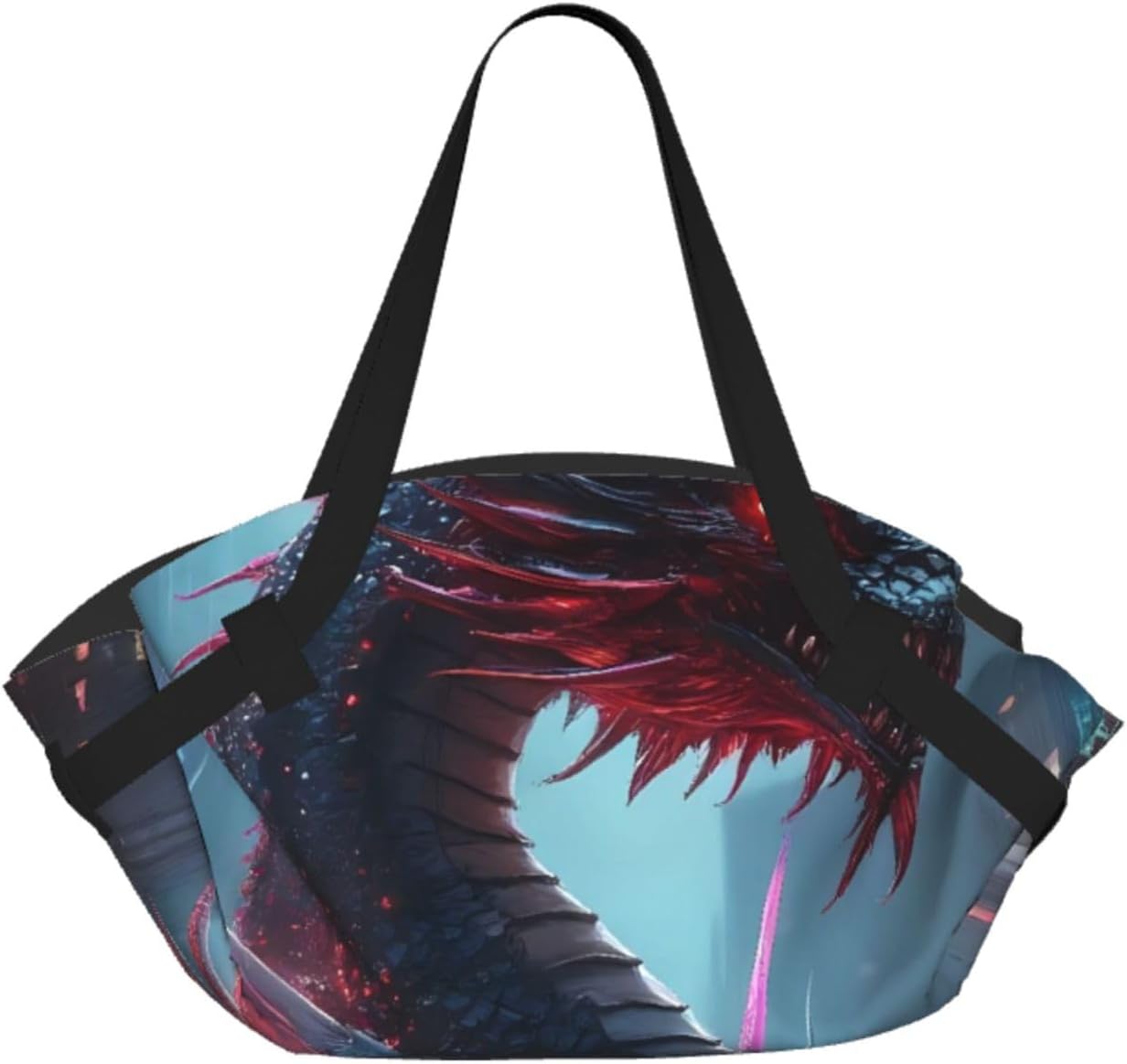 Urban Mechanical Dragon Pattern Foldable Camping Tote Bag Picnic Blanket Bag Portable Beach Mat Tote Waterproof Outdoor Picnic Mat Carry Bag