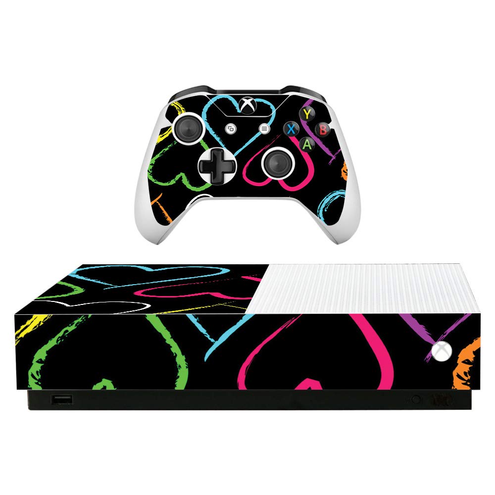 MightySkins Skin for Microsoft Xbox One S All-Digital Edition - Hearts | Protective, Durable, and Unique Vinyl Decal wrap Cover | Easy to Apply, Remove, and Change Styles | Made in The USA
