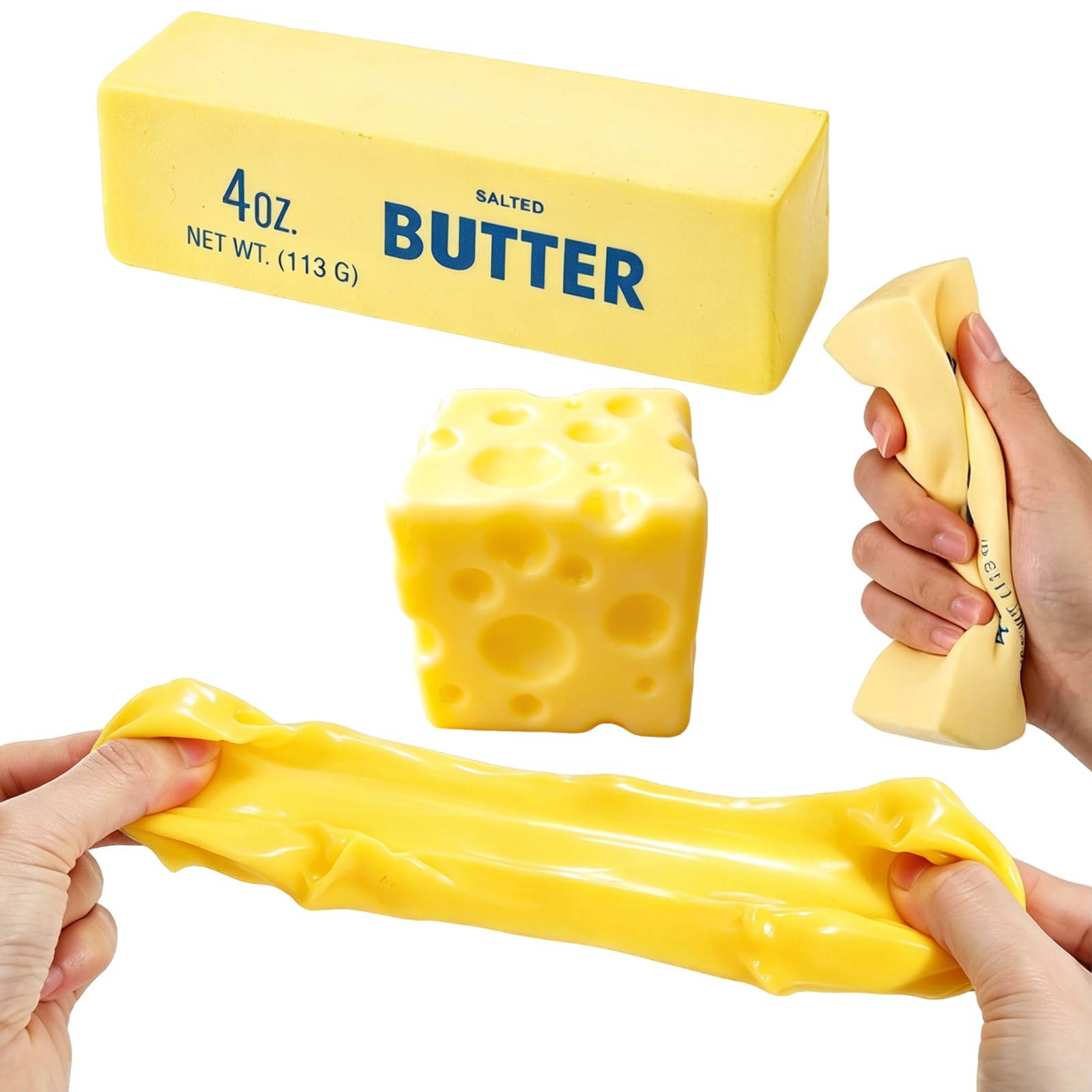 2 PCS Squishy Cheese Butter,Squishy Butter and Cheese, Stress Relief Cube Block, Yellow Unbreakable Figurine Simulation Cheeses Ball,Soft Toy for Men Women For Anxiety & Stress Relief(A) â image 1