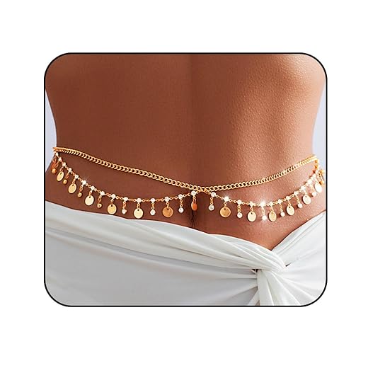 Gold Belly Chain Rhinestone Body Jewelry Chain Plated Waist Chains Layered Body Waist Summer Beach Bikini Jewelry for Women