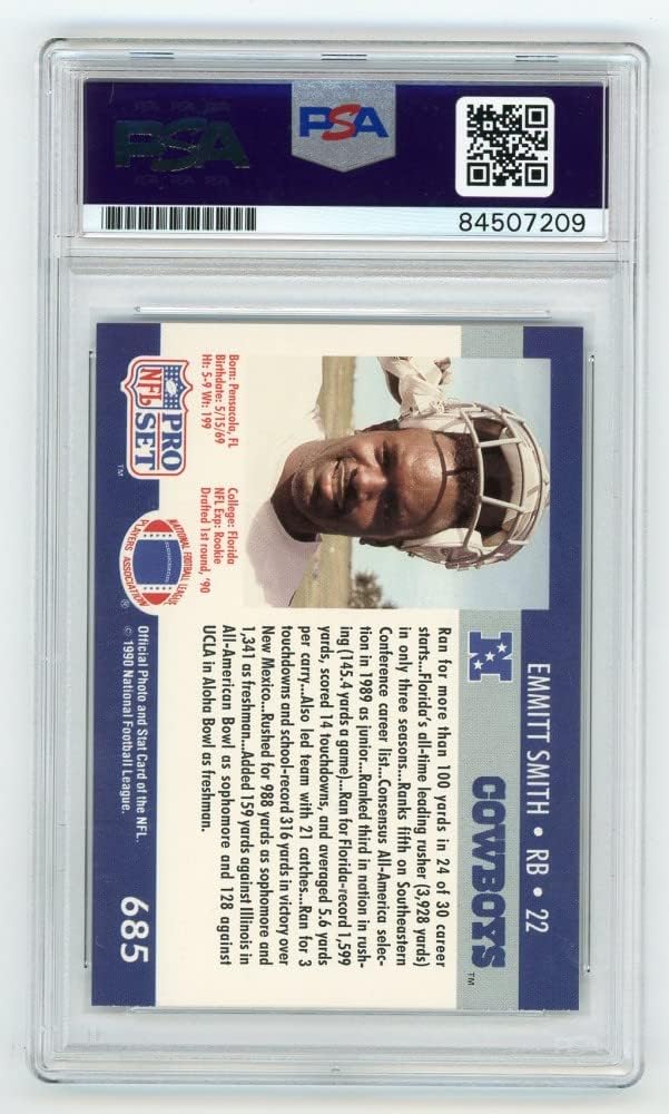 Emmitt Smith 1990 Pro Set Football Autographed Card #685 - PSA/DNA
