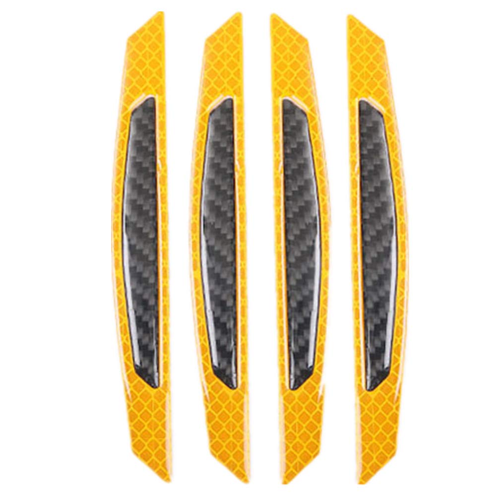 ZYTC 4pcs 3D Super Yellow Reflective Stickers Black Real Carbon Fiber Strips Car Side Door Edge Bumper Anti-Scratch Protection Guards Trim Stickers Universal