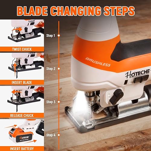 Miniatura 5 de Hoteche Rompecabezas inalámbrico sin escobillas, batería de 4.0 Ah, 1000-3000 RPM, carrera de 1.000 in, cambio rápido de cuchilla, 3 ajustes
