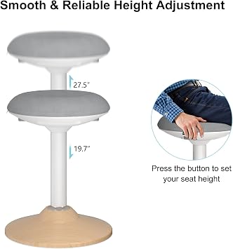 Active Wobble Stool Balance Stool with Thick Seat Pad & Non-Slip Silicone Base for Standing Desk - Height-Adjustable Ergonomic Office Stool (48-68 cm) for Office & Home
