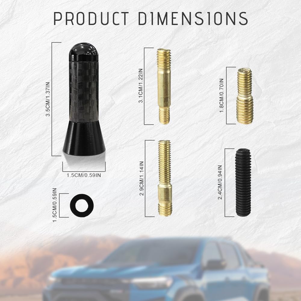 HAOBO Car Short Antenna, Carbon Fiber Car Audio & Video Antennas for AM/FM Reception, Universal Replacement Car Antenna with 4 Adapters, 2 Rubber Rings, Automotive Exterior Accessories for Most Car