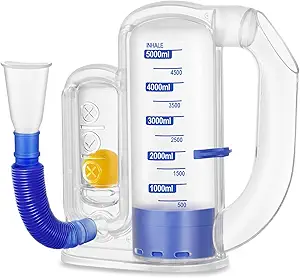 Incentive Spirometer Adult, Breathing Exercise Device for Lungs, Deep Breathing Trainer for Adults - 5000ml Volume Measurement with Flow Rate Indicator