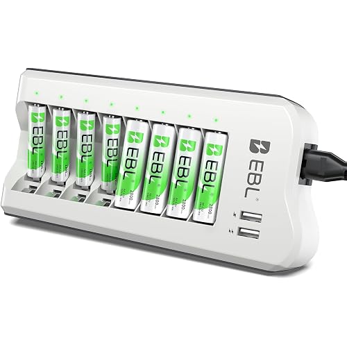 EBL AA AAA Battery Charger, 4 AA 2800mAh & 4 AAA 1100mAh NiMH, 2 USB Ports