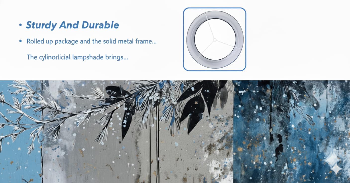 Winter Scenery Decorative Drum Lampshade Polyester fibre material Blue and white snow scene pattern Diameter 13 inches × Height 10 inches Set of two (winter floral)