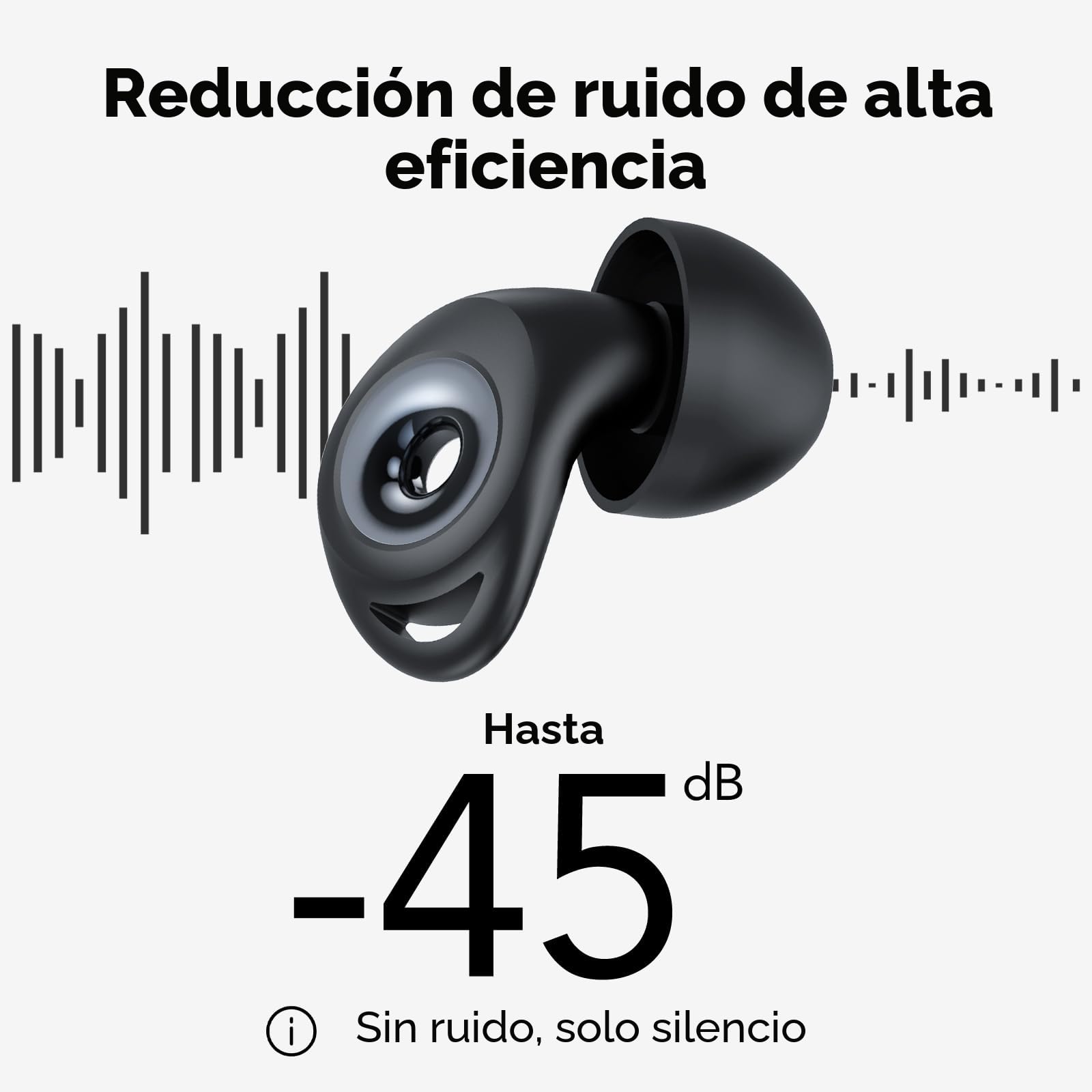 Tapones Oidos Ruido Dormir, Cancelación de Ruido de 45 dB, Tapones Oidos Rreutilizables de Silicona Blanda, 4 Tamaños (XS/S/M/L), Tapones Adecuados para Dormir, Viajar, Concentrarse o Concierto, Negro