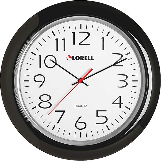 Lorell Wall Clock with Arabic Numerals, 13 1/4 Inch, Black Frame