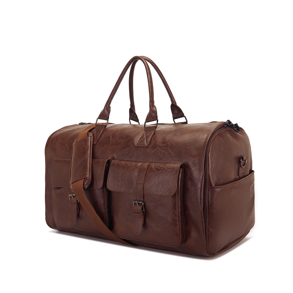 Travel Convenient Portable Garment Bag PU Leather Luggage Bag - Coffee