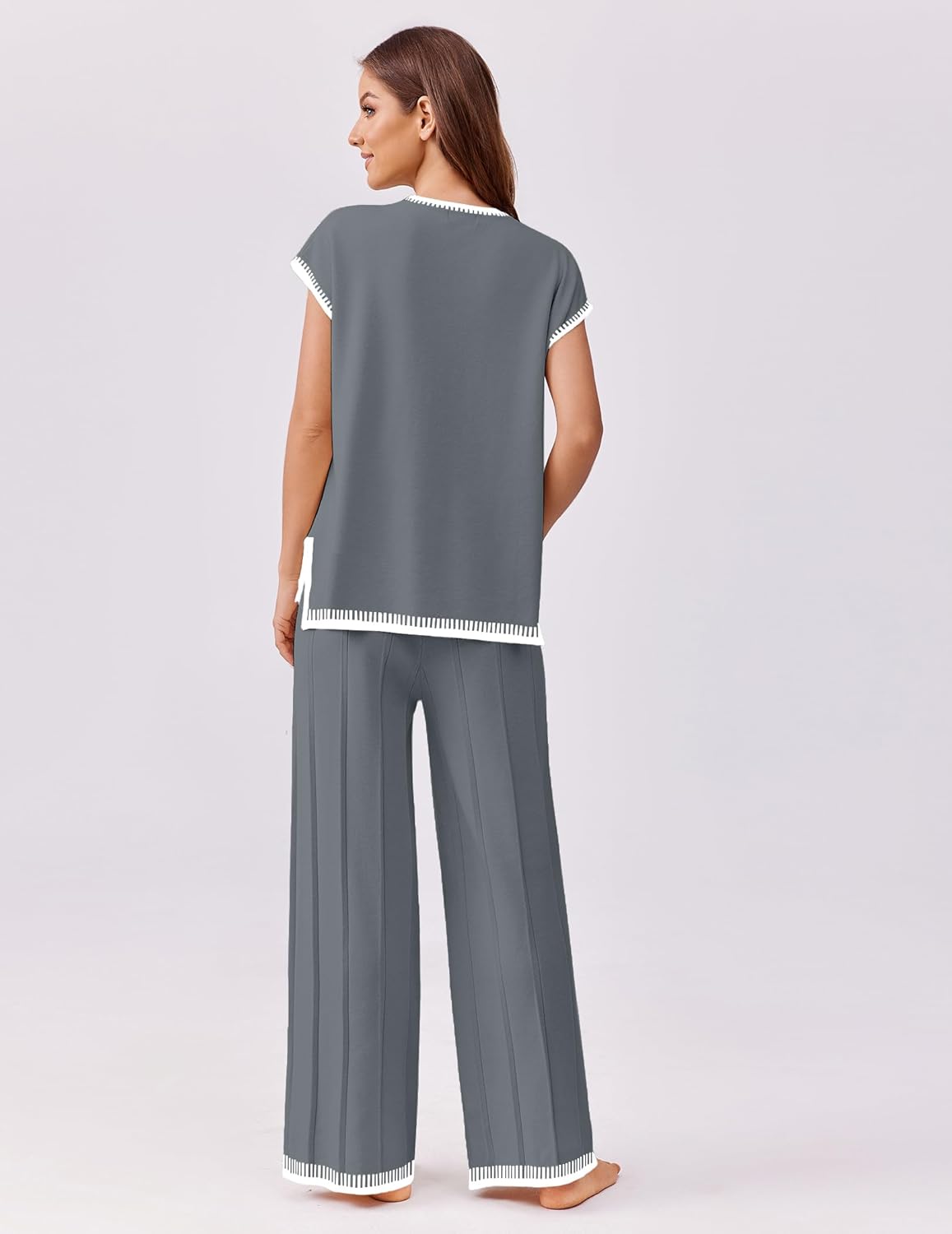 Ekouaer Womens Matching Sets Knit Sweater Sets 2 Pieces Outfits Pullover Tops Wide Legs Pants Lounge Set - Image 5