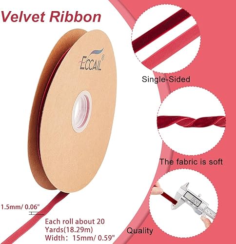 Miniatura 2 de arricraft Cintas de terciopelo de 0.394 pulgadas y 20 yardas, color sólido, para envolver prendas de vestir de una sola cara, manualidades para
