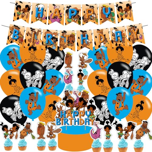 African American birthday party supplies Pebbles and Bam bam party including cake caps cupcake caps flags Latex Balloons It is very suitable for birthday party supplies.