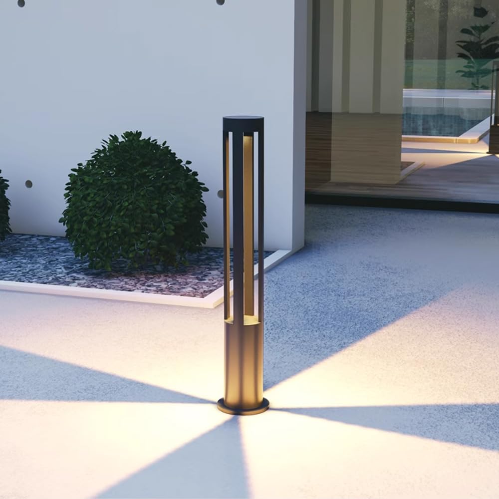 Iluminación de camino moderna Luz de camino de paisaje cilíndrica LED Luz de paisaje impermeable al aire libre negra Lámpara de pie exterior de aluminio a prueba de herrumbre para decoración de patio