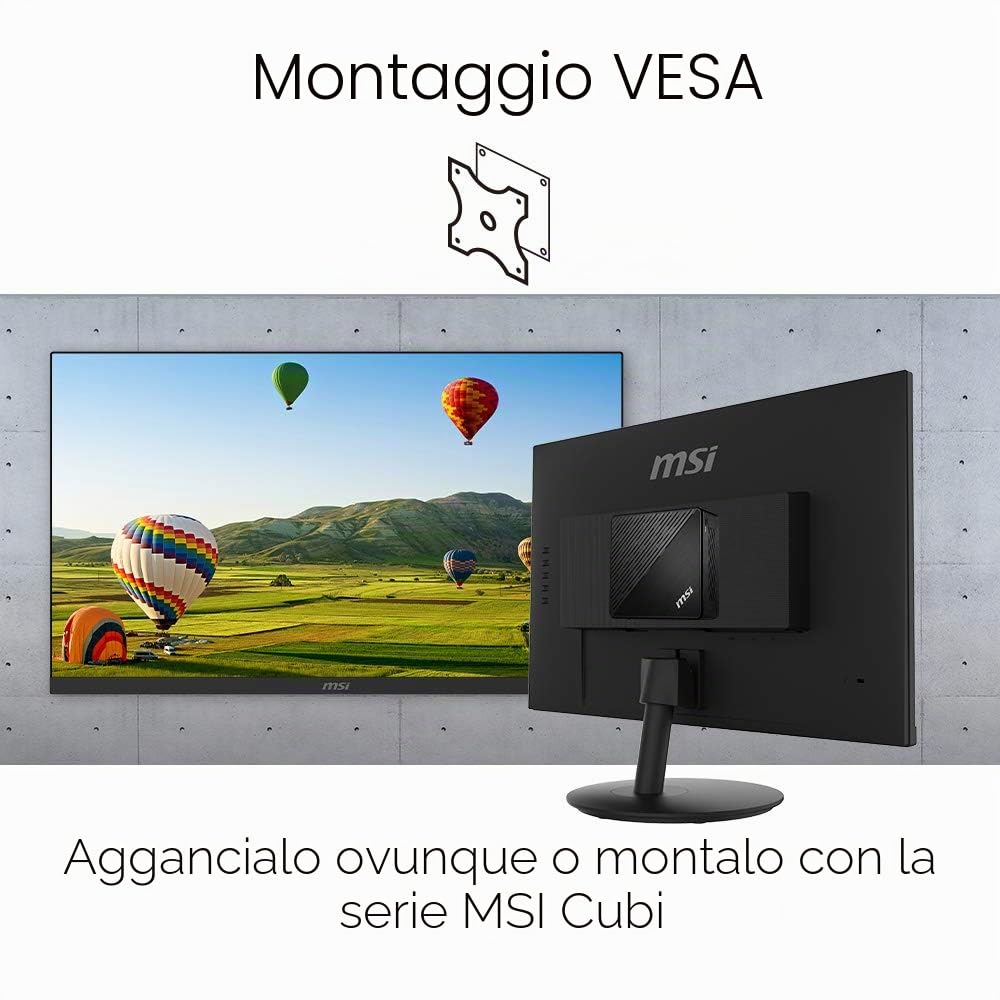 MSI PRO MP242 Monitor Professionale Flat 24", Display 16:9 Full HD (1920x1080), Frequenza 60Hz, Tempo di risposta 5ms, Pannello IPS antiriflesso, collegamenti 1x HDMI e 1x VGA, VESA 100x100mm standard