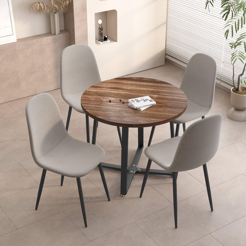 Miniatura 4 de INO Design Moderna mesa de comedor redonda de madera de 35 pulgadas para 4, parte superior de madera de nogal y elegante mesa de centro de ocio de