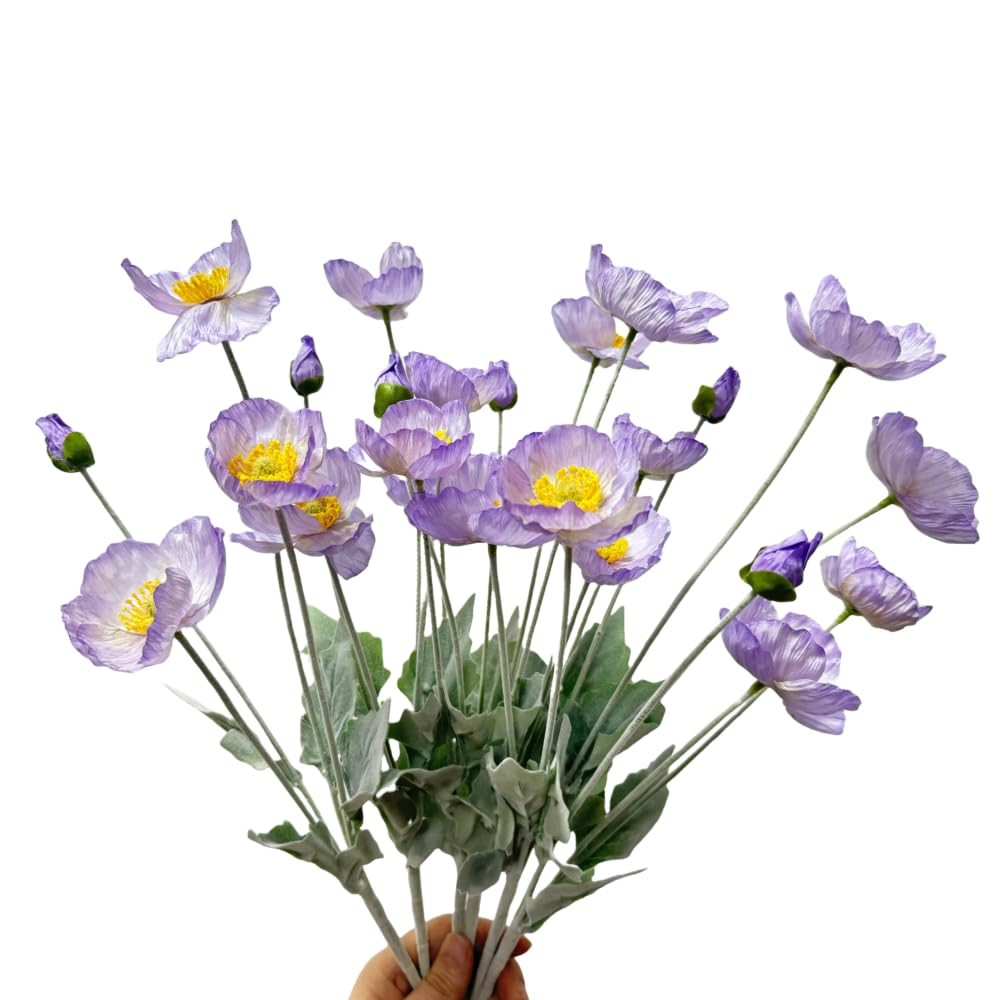 Urier Poppies Flowers Artificial,Ranunculus Artificial Flowers,Silk Flowers with Stems,Faux Flower Stems for Wedding,Party,Garden Outdoor Indoor Decor Flower Arrangements for Table (6, Purple) — image 1
