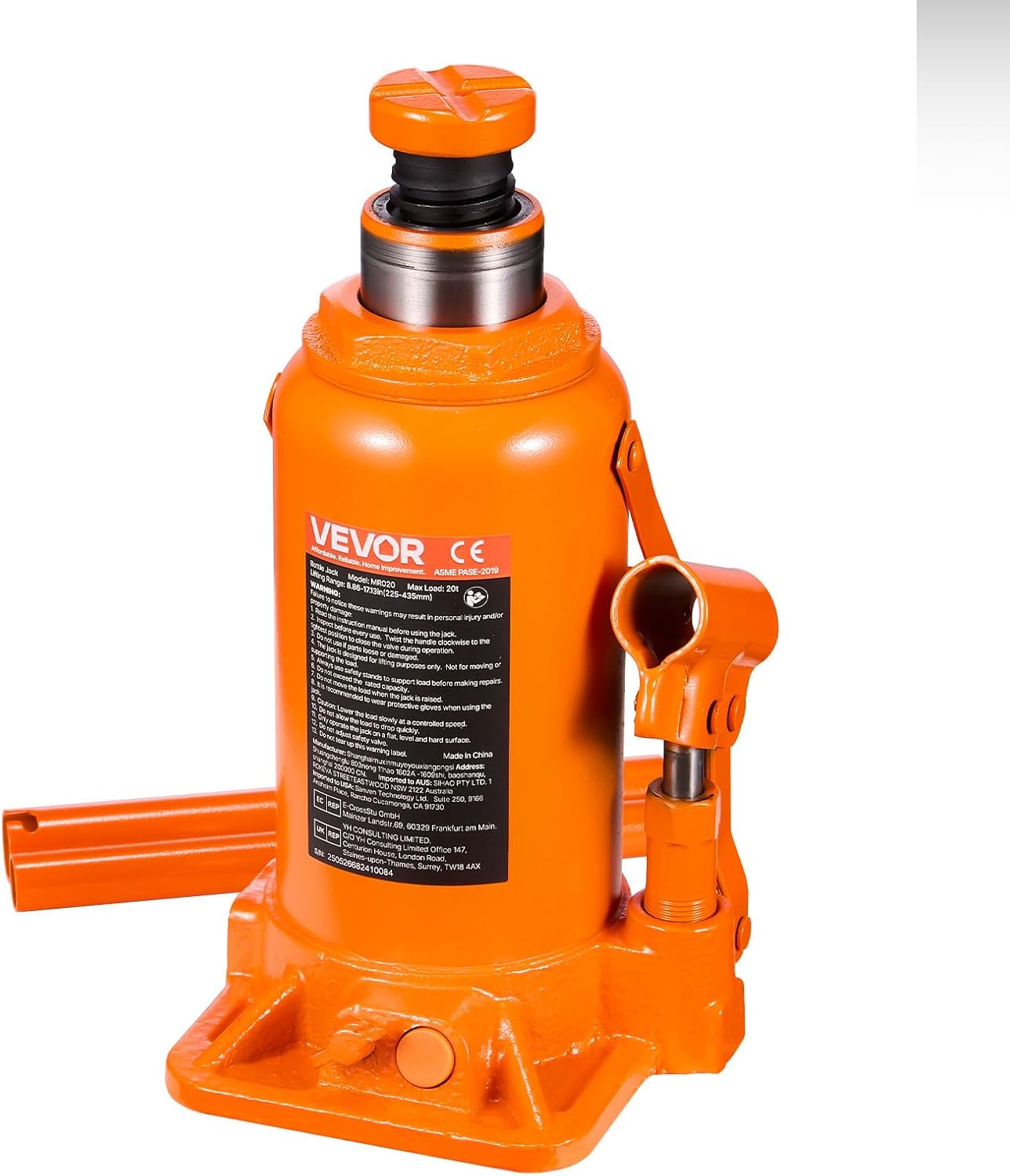 VEVOR Hydraulic Bottle Jack, 20 Ton/44092 LBS All Welded Bottle Jack, 7.5-14 inch Lifting Range, with 3-Section Long Handle, for Pickup Truck, Truck, Car, RV, Auto Repair, Industrial Engineering