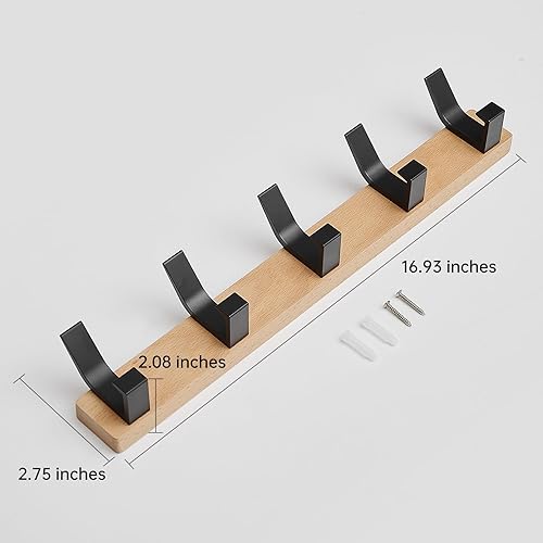 Miniatura 7 de Perchero de pared  Perchero de haya de 16.9 pulgadas con 5 ganchos de pared inoxidables para colgar ganchos decorativos para abrigos, percheros para