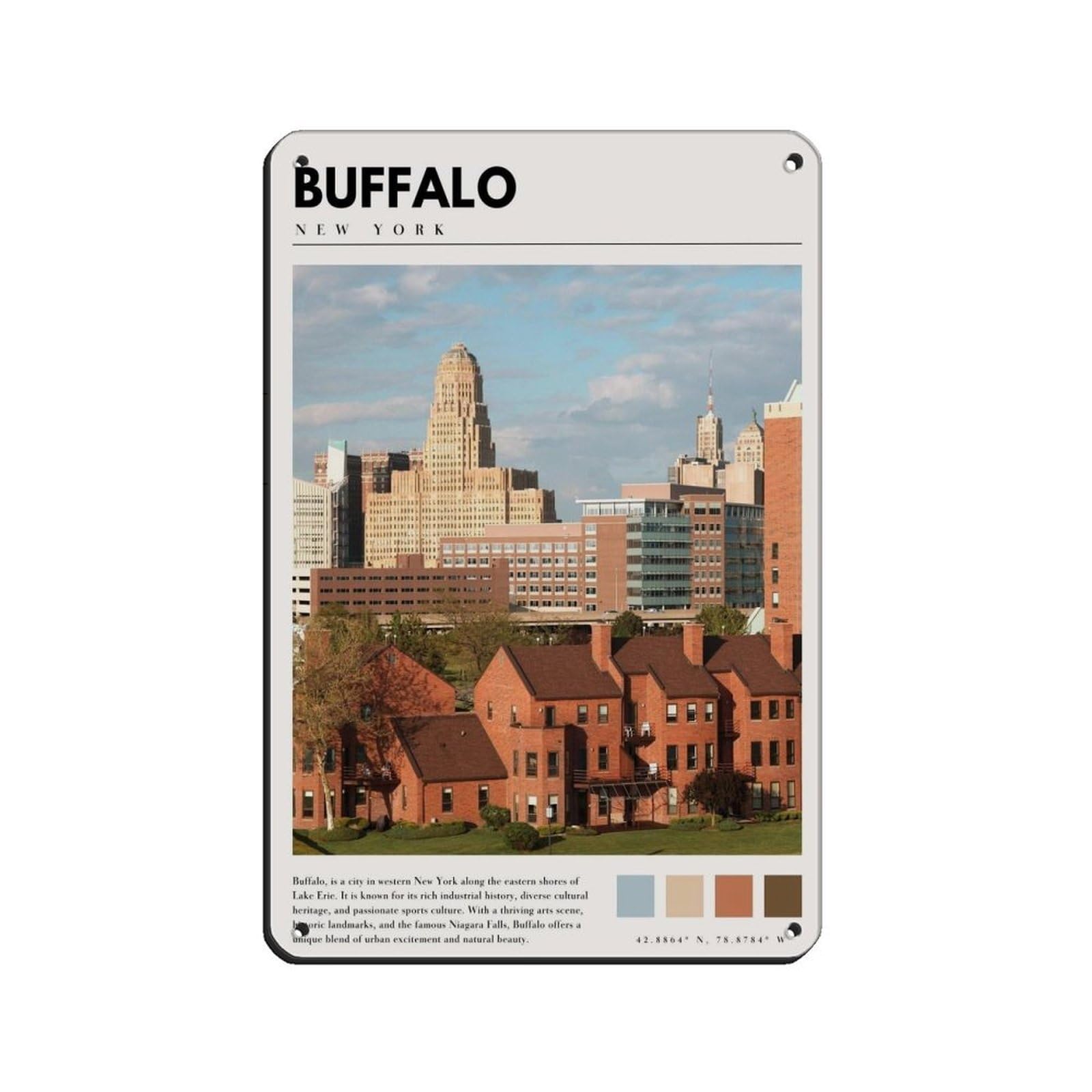 Buffalo New York Poster Buffalo NY Buffalo Art Tin Sign Vintage Metal Pub Club Cafe Bar Home Wall Art Decoration Poster Retro 8x12inch(20x30cm)