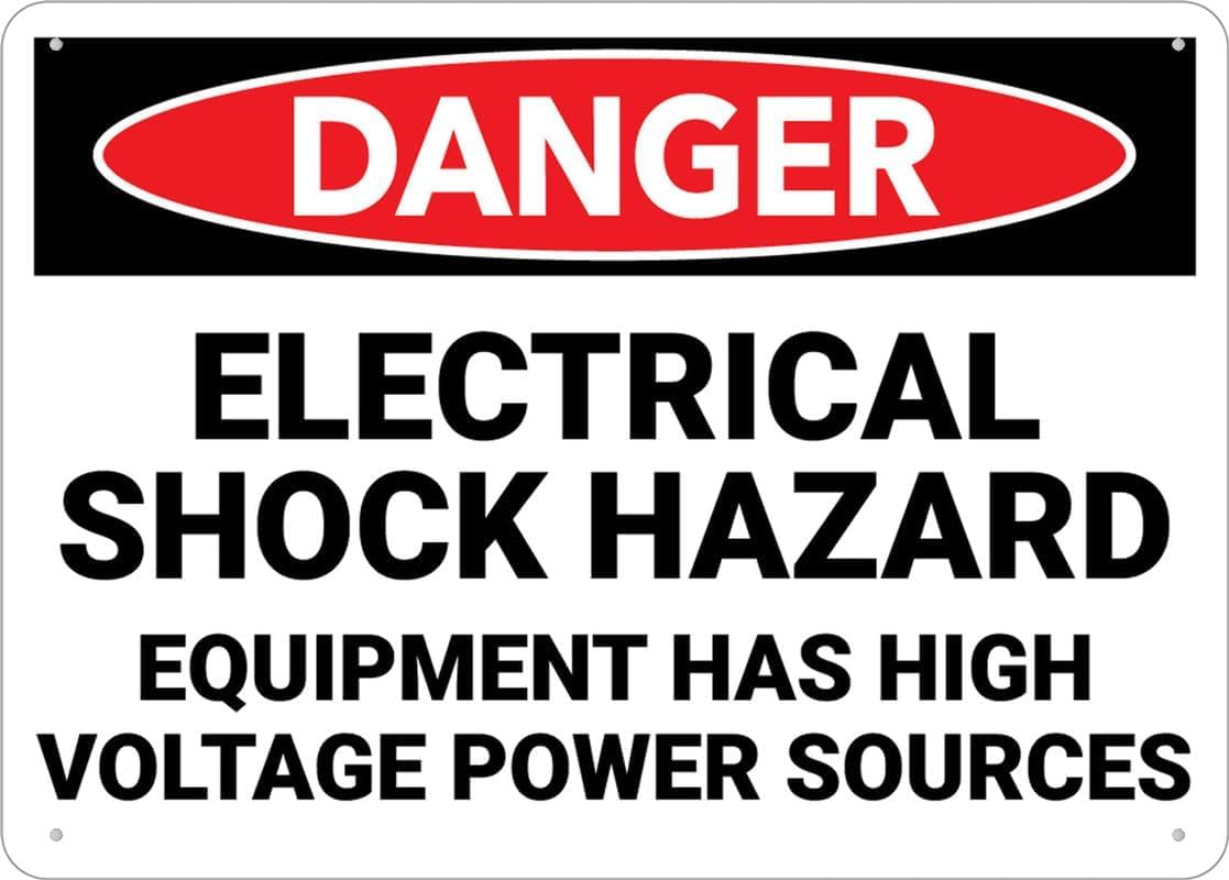 Danger Electrical Shock Hazard Rust Free Aluminum Tin Sign - Warning Decor with Pre-Drilled Holes for Indoor-Outdoor Electrical Equipment, Wet Zone, Utility Box - 8x12 Inch​