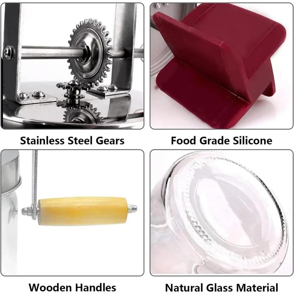 Buttermaschine mit Handkurbel, Manuelle Buttermaschine, Sahnemixer, Silikon-Lebensmittelrührwerkzeug, Einmachglas, Küchenzubehör, 1 L