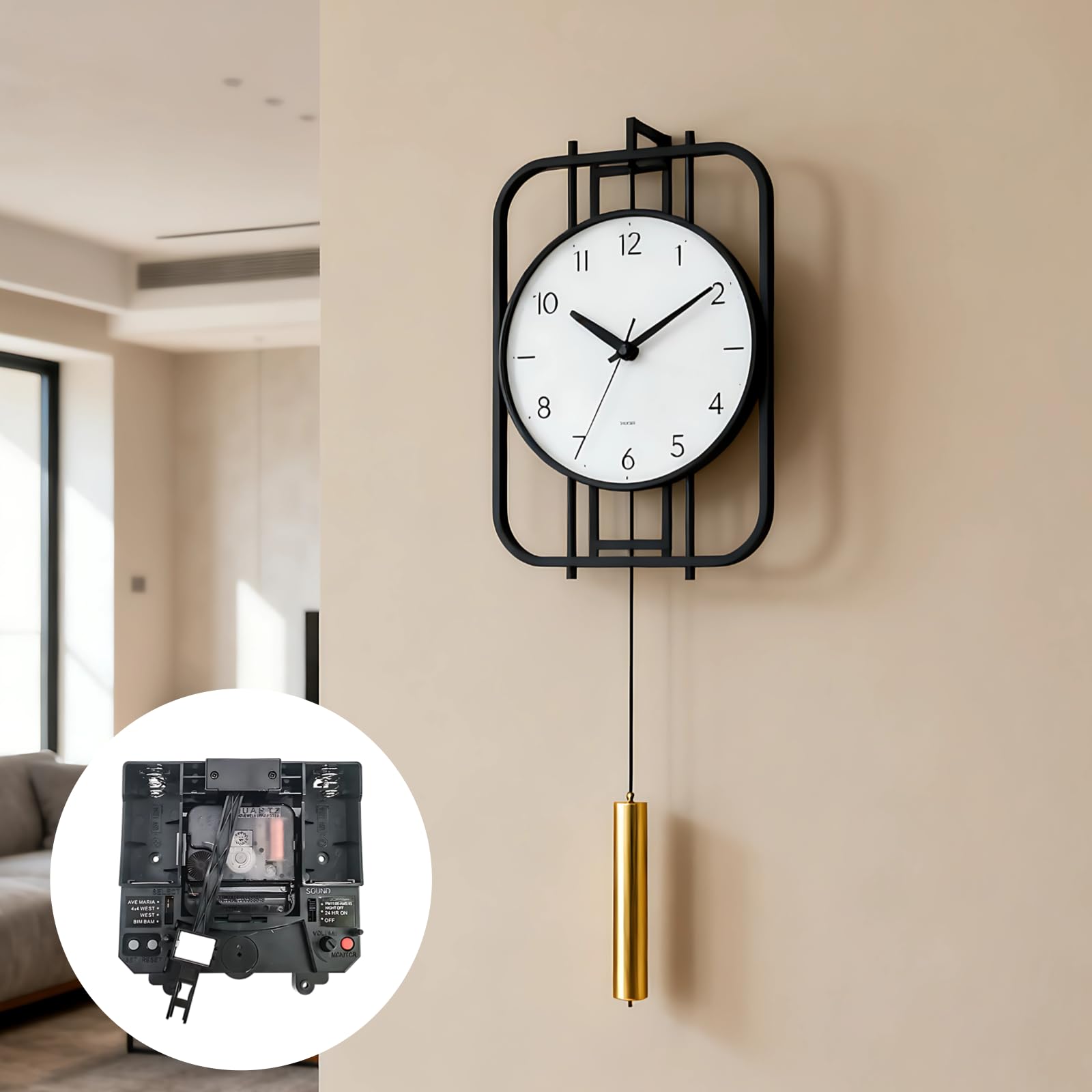 Quarz-Uhrwerk-Ersatz-Set, Stundensignal, Nachtabschaltung, einstellbare Lautstärke, inklusive Lautsprecher, 4 Melodien, DIY-Reparatur, schwarz