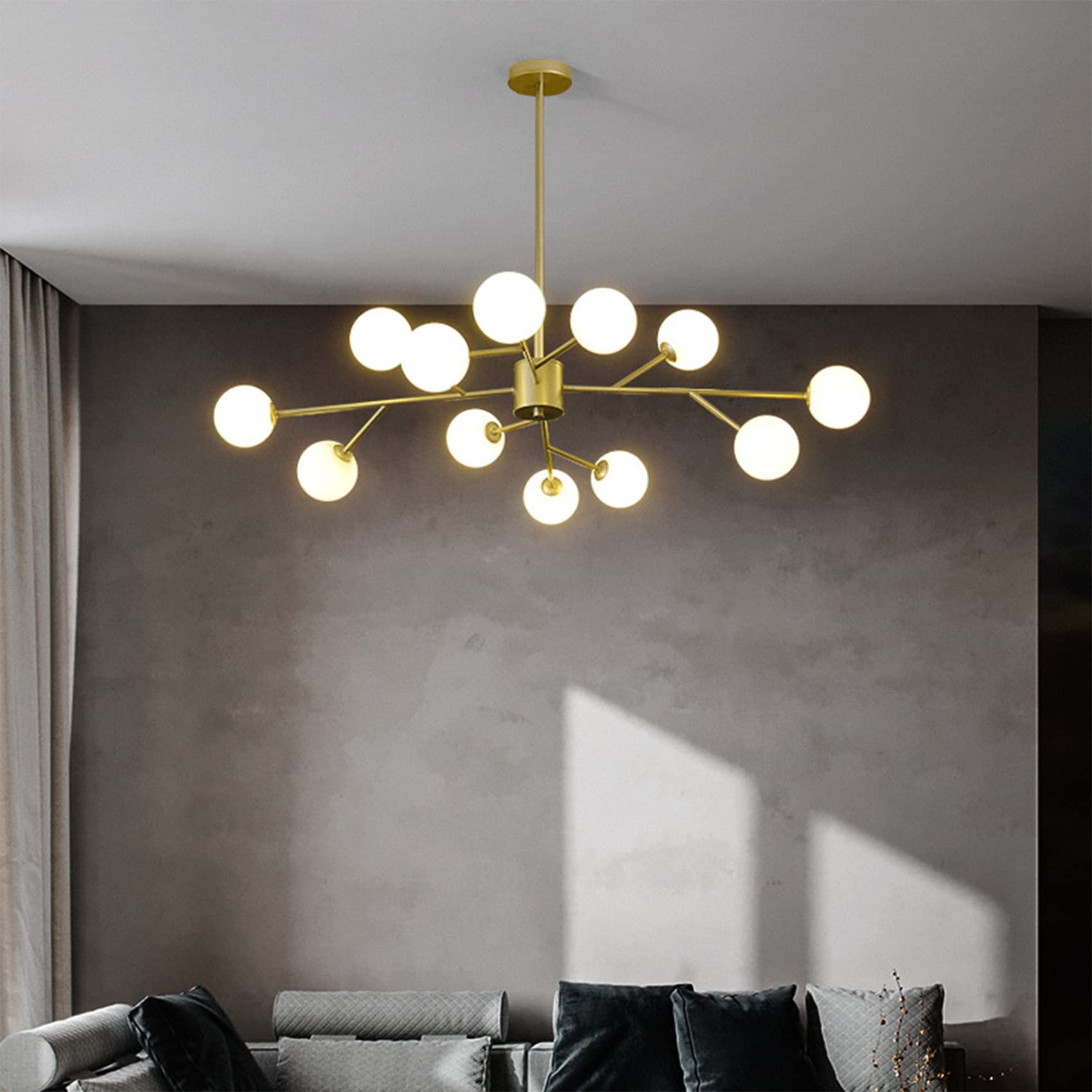 Lámpara de Araña Sputnik Dorado Bola Vidrio Mid-Century 12 Luces | Lamparas de Techo Sputnik Altura Ajustable, Lampara Colgante Techo G9, Sin Bombilla, para Salón Dormitorio Comedor Cocina