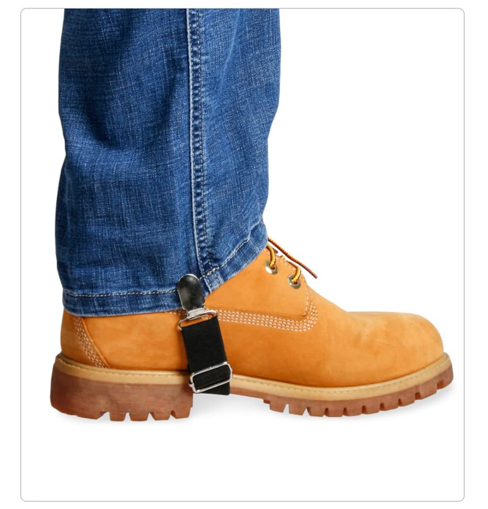 Surakey 2pcs Adjustable Boot Clips for Motorcycle Riding, Black Boot Straps Elastic Band Pants Leg Fixer Holder Clip Portable Pants Clip for Men & Women, 9.8 inch x 0.9 inch