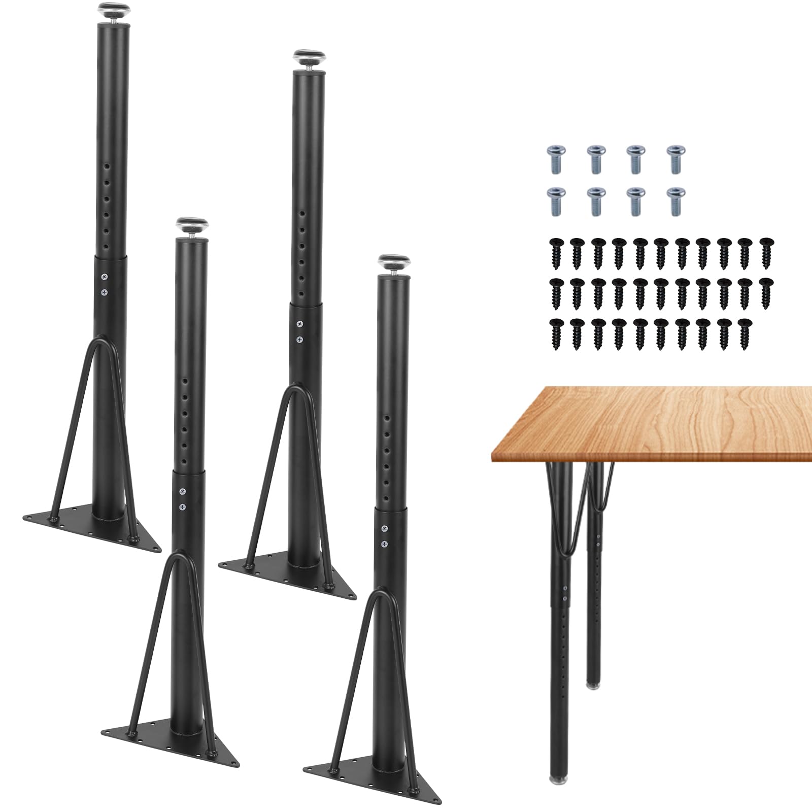 Nogi stołu z regulacją wysokości, 45-75 cm, nogi stołu, metalowe, czarne, 4 nóżki meblowe, regulowane do mebli DIY, na biurko, stół jadalny, stolik kawowy, stół biurowy