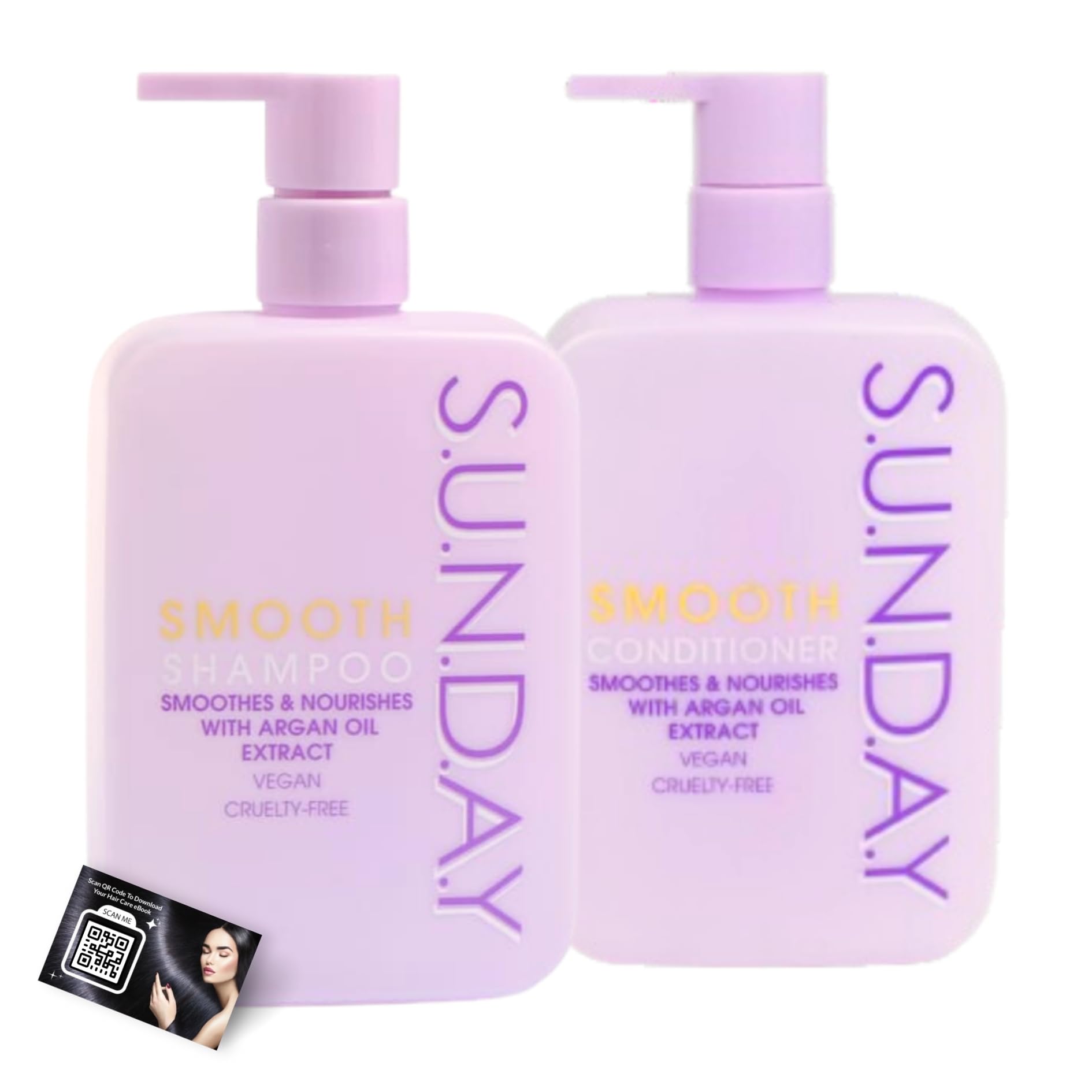 Sunday Smooth Shampoo & Conditioner Bundle with Argan Oil Extract (350ml each) | Vegan, Cruelty-Free | Frizz Control & Shine | Includes ShopZee Haircare eBook (Smooth Set)
