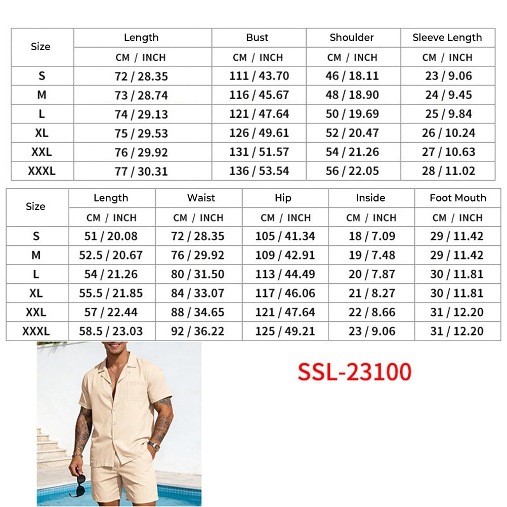Ensemble en Lin 2 Pièce Homme Chemise T-Shirt Manches Courtes Pantacourt Shorts Jogging Été