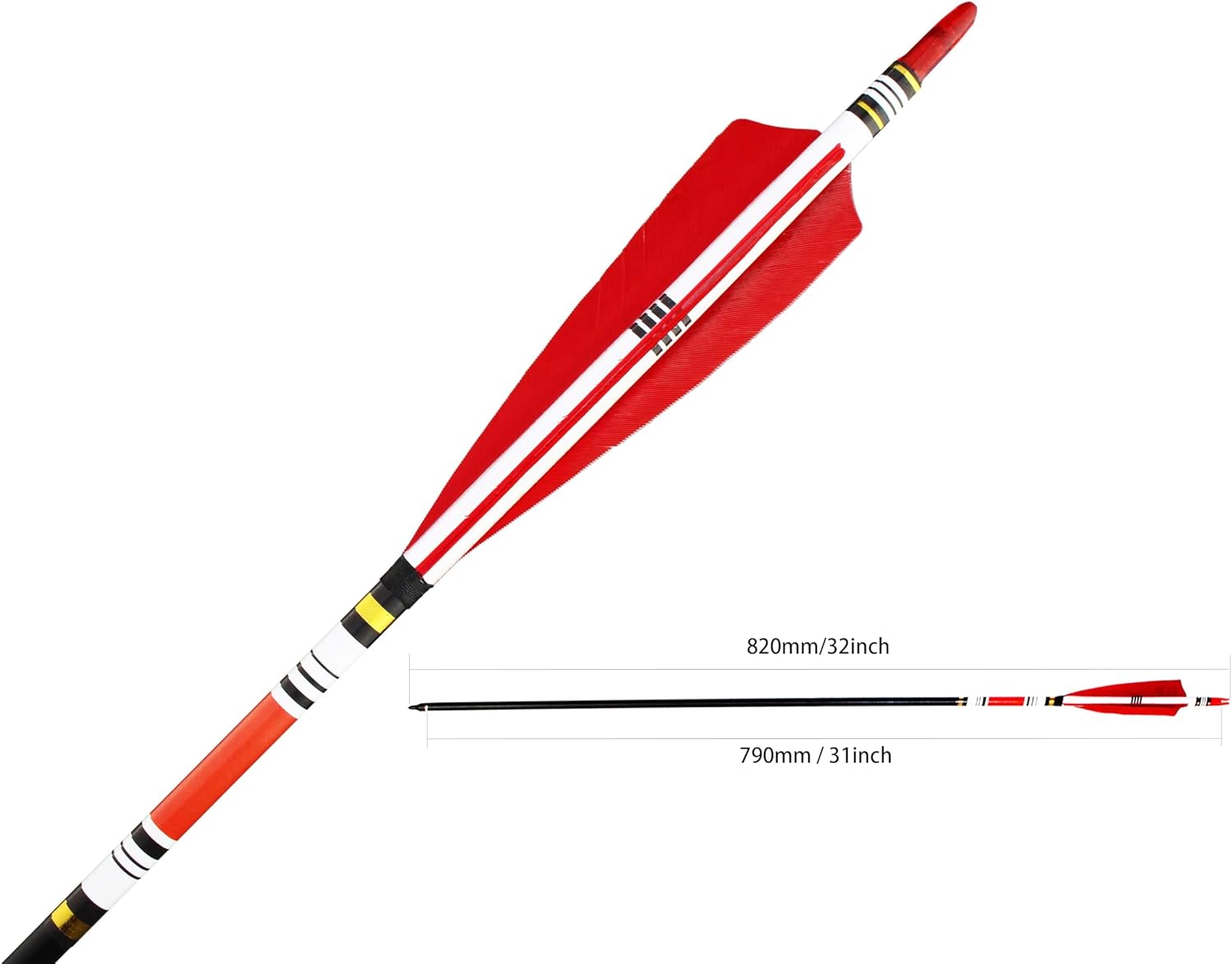 12PCS Red Turkey Feather 31 inches Carbon Arrows Replacement Tips Targeting Arrows Archery for Recurve Longbow Hunting&Practice