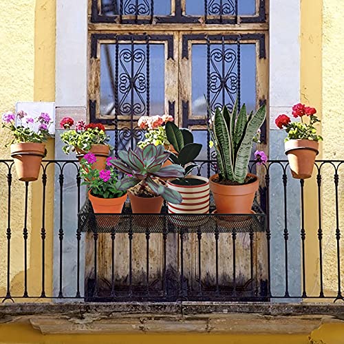 Obangong 2 Pcs Iron Hanging Railing Planter Shelf Basket With Hooks,Balcony Plant Pot Shelf Holder Fence Flower Stand Basket For Patio Porch Fence And Balcony Decorate #TOP3