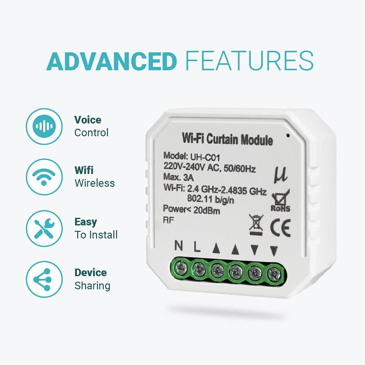 UniHoms Wifi Smart Curtain Module,Works with Amazon Alexa, Google Home Assistant and Siri