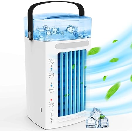 Amazon Co Jp 昇級版4in1 冷風機 冷風扇 卓上冷風機 Focondot ポータブルエアコン 480ml大容量 10時間連続使用 3階段風速切替 暖色常夜灯 七色雰囲気灯付き 水漏れ防止 低騒音 送風 加湿 空気清浄 冷却 氷いれ可能 熱中症と暑さ対策 省エネ 小型クーラー オフィス