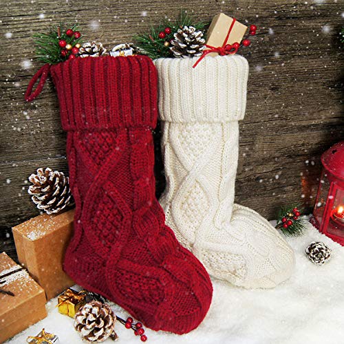 Limbridge Christmas Stockings, 6 Pack 15 Inches Small Size Cable Knit Knitted Xmas Rustic Personalized Stocking Decorations For Family Holiday Season Decor, Cream Or Burgundy #TOP4