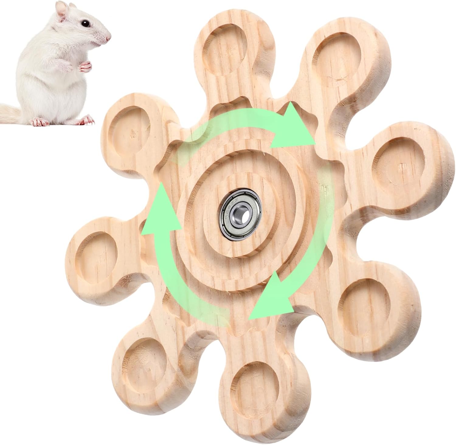 Rotating Chinchilla Chew Toy, Wooden Rotating Chinchilla Chew Toys for Teeth Interactive Enrichment Wheel Feeding Toy Cage Accessories for Grinding Bunny Squirrels Guinea Pigs Playtime