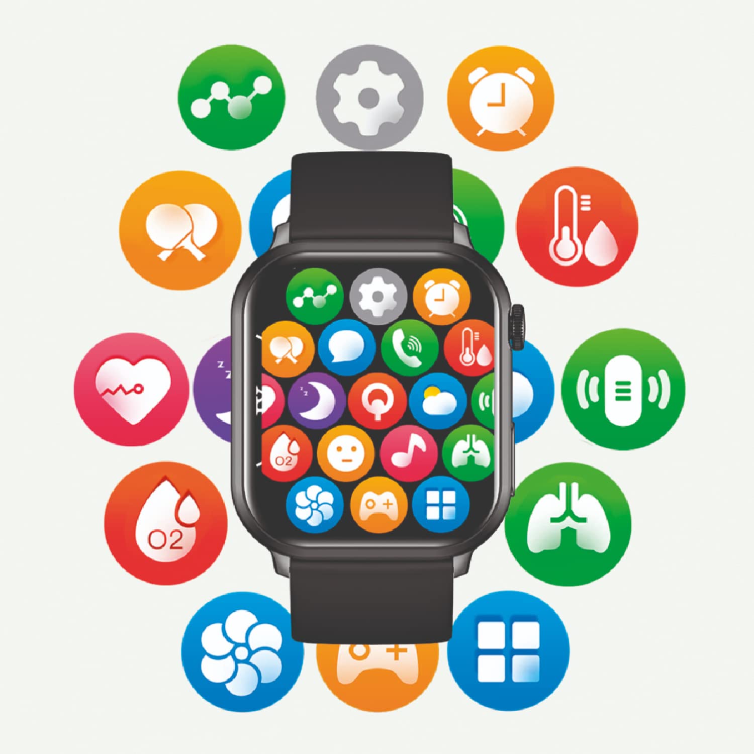 Smartwatch SW043F - Colore Verde - Chiamate Bluetooth, Assistente Vocale, 100 Modalità Sport, Resistenza all'Acqua IP68 - Cinturino in Silicone - Dimensioni 44.14 x 38.14 x 11.45 mm