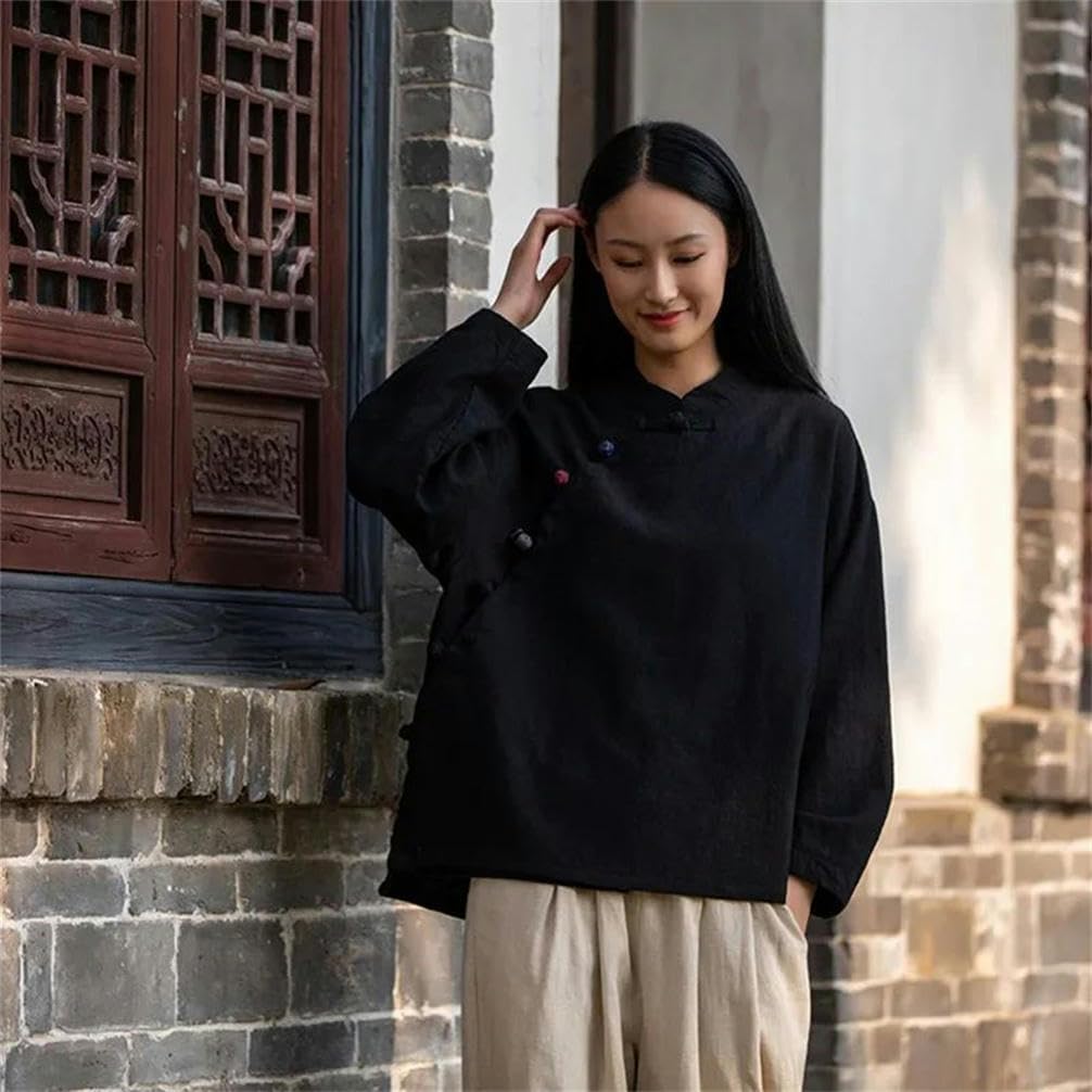 Chinese Style Women's Tang Suit Traditional Clothes Ethnic Long Sleeve Vintage Top Hanfu Ladies Linen Clothing for Women