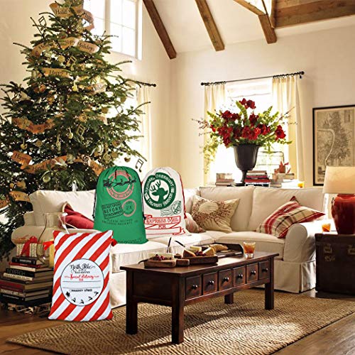 Faylapa Large Christmas Santa Sacks 4 Patterns Canvas Stocking With Drawstrings,Reusable Designs (Style 2) #TOP3