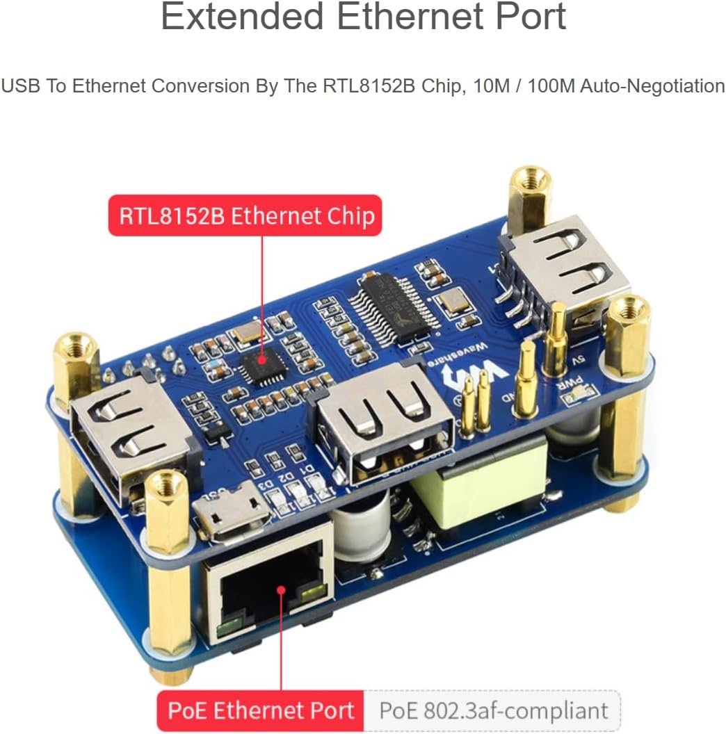 PoE Ethernet/USB HUB Box Compatible with Raspberry Pi Zero 3X USB 2.0 Ports 802.3af-Compliant Suitable for RPi Zero/Zero 2W / Zero W/Zero WH