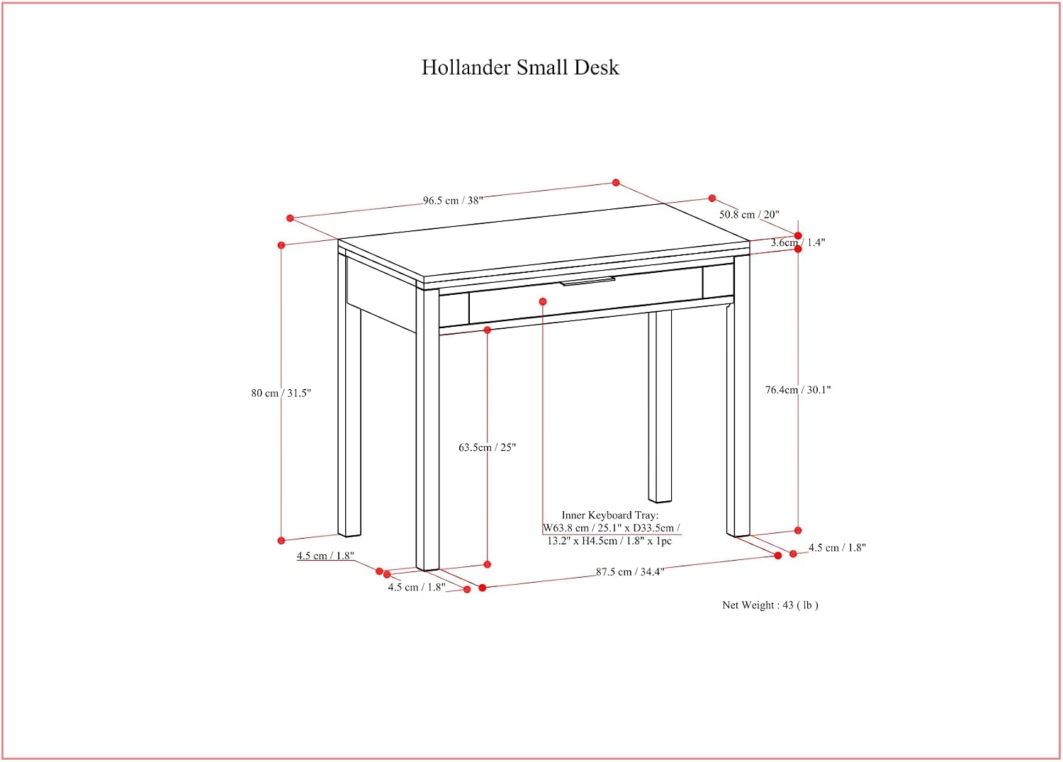 SIMPLIHOME Hollander Small Desk - 38 Inch Wide Solid Wood Writing Desk in Warm Walnut Brown, Contemporary Home Office Computer Table for Study or Compact Space with Flip-Down Keyboard Tray