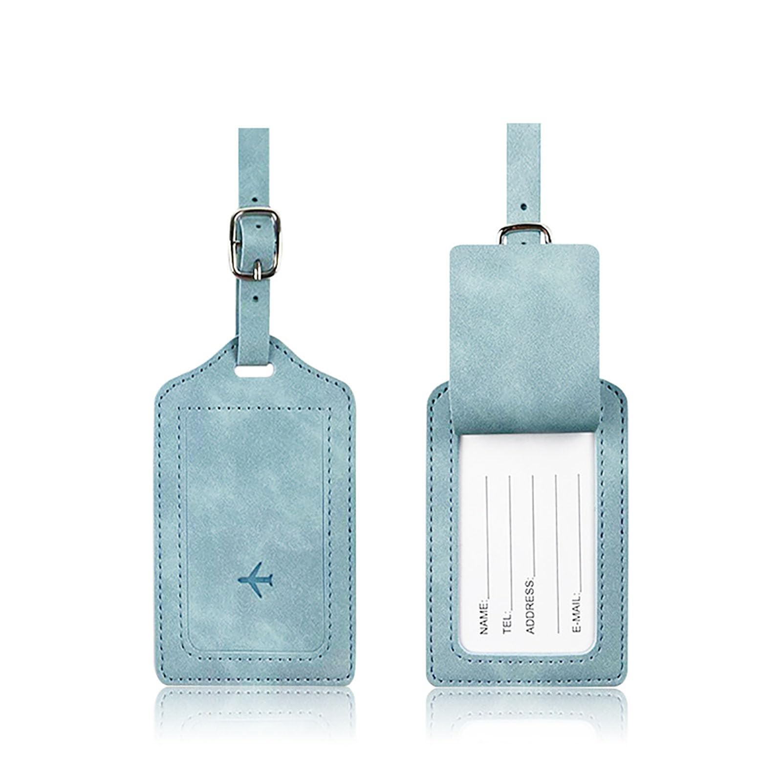 2 Pack PU Leather Luggage Tags,Durable Waterproof Travel ID Tag with Privacy Cover Reinforced Strap,Soft PU Suitcase Bag Tag for Easy Baggage Recognition,Personalized Name Card Holder(Lake Blue)