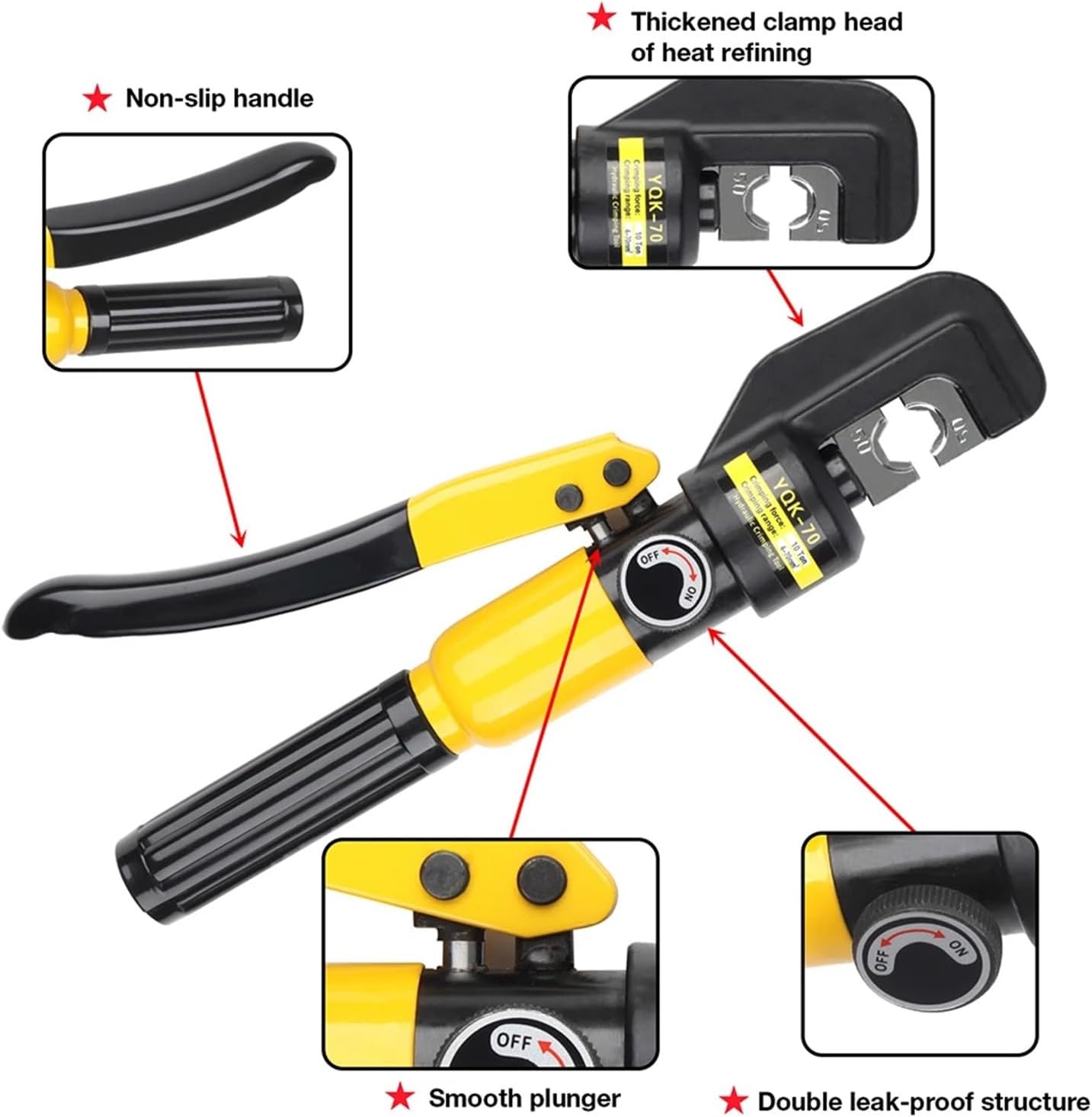 家庭用油圧プライヤー圧力 5-8T 油圧圧着工具 DIY ケーブルラグ圧着ペンチ 4-70m㎡ 、工業用(70-B)