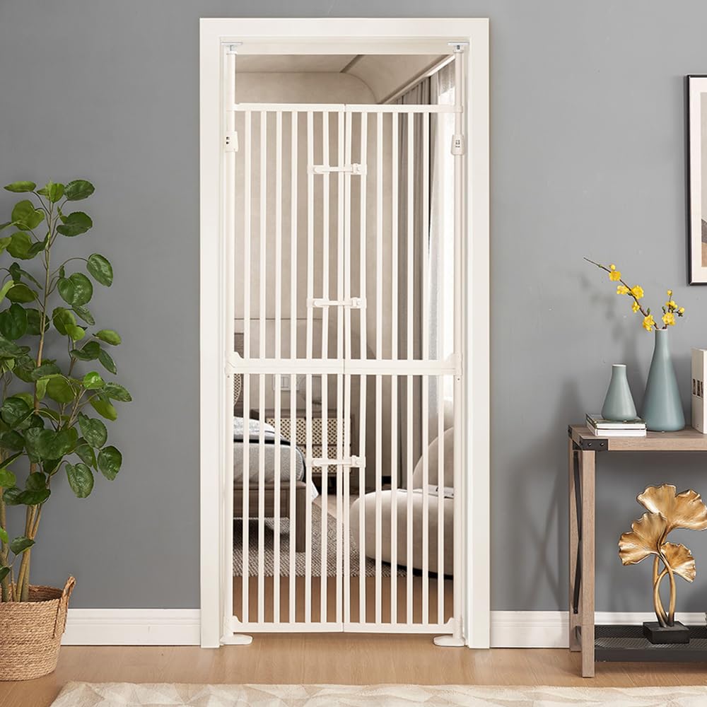 unipaws Puerta para gatos extra alta de 74 pulgadas con cerraduras, espaciado estrecho de barras, montaje a presión de 1,83 a 2,44 metros, puerta para mascotas ajustable, puerta para gatos de interior