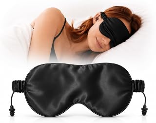 Sleep Mask with Ear Plugs, Light & Sound Blocking Sleep Mask for Sleeping, Soft Comfortable Eye Mask for Side Sleepers, Travel & Naps